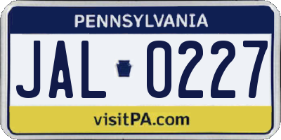 PA license plate JAL0227