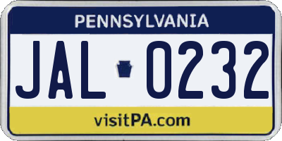 PA license plate JAL0232