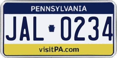 PA license plate JAL0234