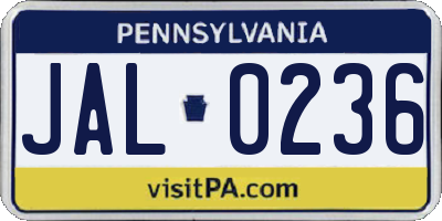 PA license plate JAL0236
