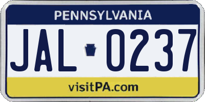 PA license plate JAL0237