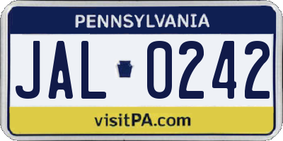 PA license plate JAL0242
