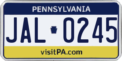 PA license plate JAL0245