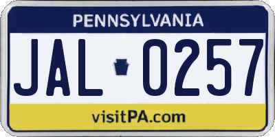 PA license plate JAL0257