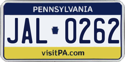 PA license plate JAL0262