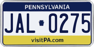 PA license plate JAL0275