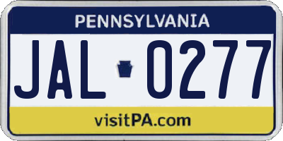 PA license plate JAL0277