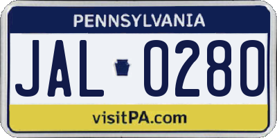 PA license plate JAL0280
