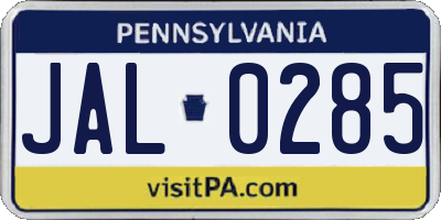 PA license plate JAL0285
