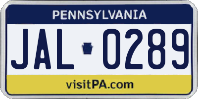 PA license plate JAL0289