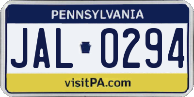 PA license plate JAL0294