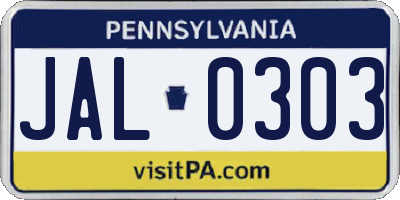 PA license plate JAL0303