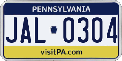 PA license plate JAL0304