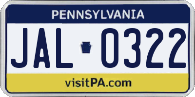 PA license plate JAL0322