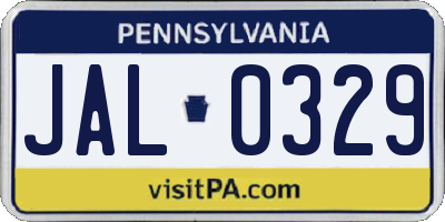 PA license plate JAL0329