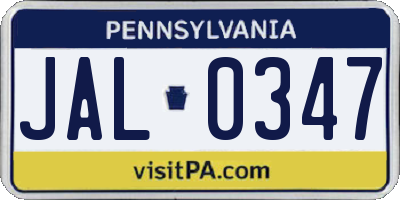 PA license plate JAL0347