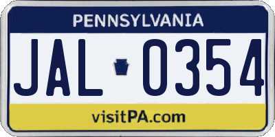 PA license plate JAL0354