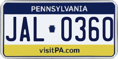 PA license plate JAL0360