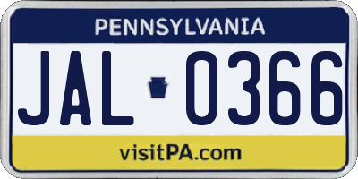 PA license plate JAL0366