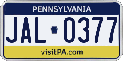PA license plate JAL0377