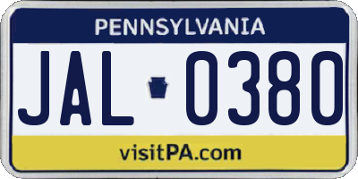 PA license plate JAL0380