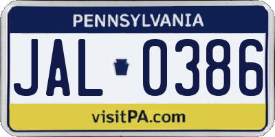 PA license plate JAL0386