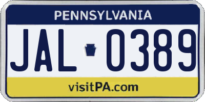 PA license plate JAL0389