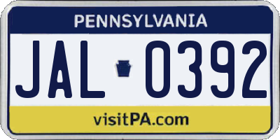 PA license plate JAL0392