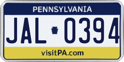 PA license plate JAL0394