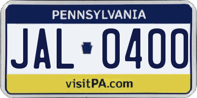 PA license plate JAL0400