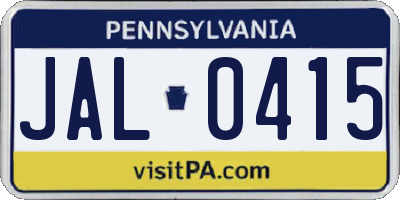PA license plate JAL0415
