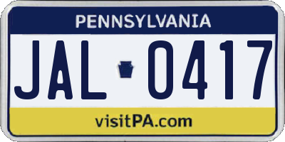 PA license plate JAL0417