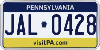 PA license plate JAL0428