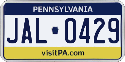 PA license plate JAL0429