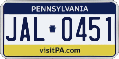 PA license plate JAL0451