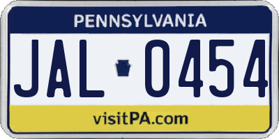 PA license plate JAL0454