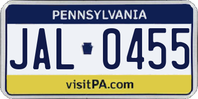 PA license plate JAL0455