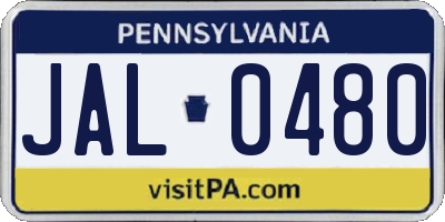 PA license plate JAL0480