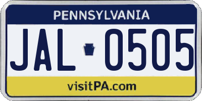 PA license plate JAL0505