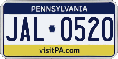 PA license plate JAL0520