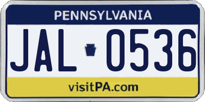 PA license plate JAL0536