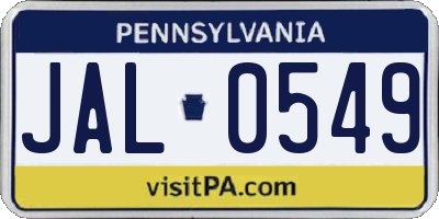 PA license plate JAL0549