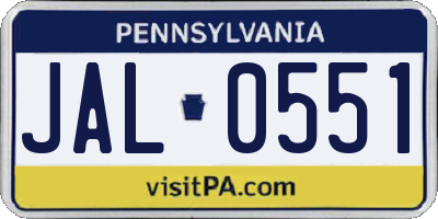 PA license plate JAL0551