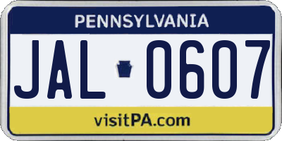 PA license plate JAL0607