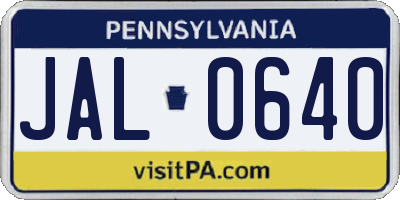 PA license plate JAL0640