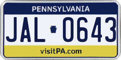 PA license plate JAL0643
