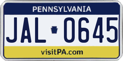 PA license plate JAL0645