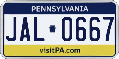 PA license plate JAL0667
