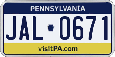 PA license plate JAL0671