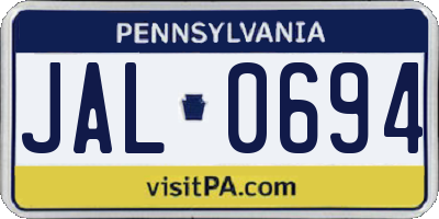 PA license plate JAL0694